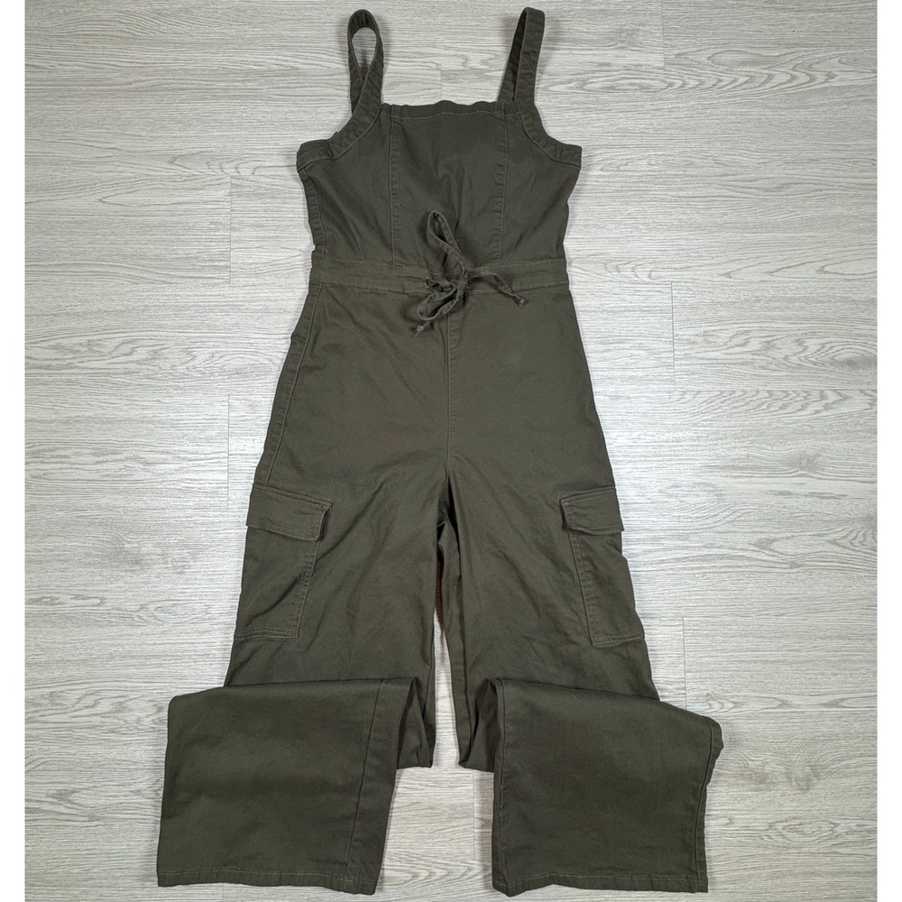 Tinseltown Womens Jumpsuit Olive Green Small Cargo Utility Wide Leg‎ Tie Waist